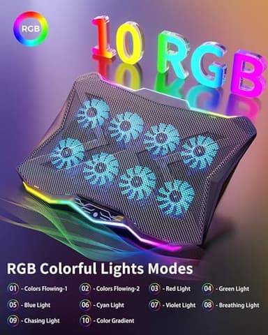 AICHESON Gaming Laptop Cooling Pad with 8 Fans, RGB Computer Stand for 15.6-17.3 Inch Notebook with 7 Height Slots, 2 USB Ports, AA3 - Image 4