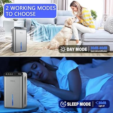 Dehumidifiers for Home (85 OZ Water Tank, 800 sq.ft) Quiet Small Dehumidifier for Basement Bedroom Bathroom with Drain Hose, 3 Gear Timer, Sleep Mode, Auto Shut Off, 7 Color Ambient Light - Image 4