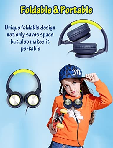 Kids Headphones with Cord , Wired Over Ear Headsets with Microphone Limited Volume 85dB/ 94dB, Portable Wired Headphones for Kids Boys Girls Teens Children Online School/Travel/iPad/Tablet/Cellphone - Image 6