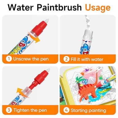 Timetome Reusable Water Painting Book for Kids - 3 Pack Magic Watercolor Books with Water Pen Fairy Tale, Animal & Dinosaur Themes | No Mess Paint & Reusable Fun for Ages 3+ - Image 6