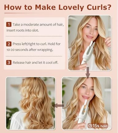 Auto Hair Curler, Automatic Curling Iron with 4 Temperature & 3 Timer, Automatic Shut-Off, Anti-Scald, Anti-Tangle Rotating Curling Wand for Hair Styling, White - Image 7
