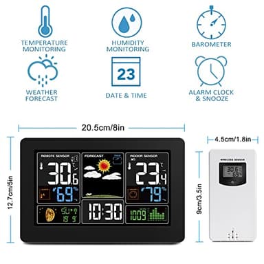 Kalawen Home Weather Stations Wireless Indoor Outdoor Thermometer, Portable Digital Weather Clock Atomic, Bluetooth Color Forecast Station Estacion Meteorologica Weather Monitor with Alarm - Image 2