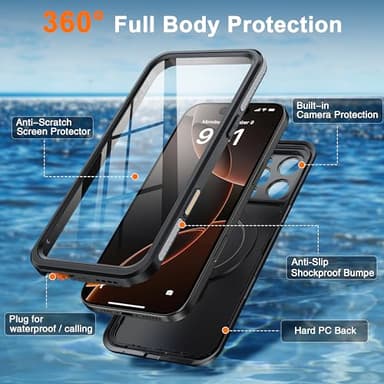 Oterkin Magnetic Waterproof for iPhone 16 Pro Case with[Built-in Screen Protector][Invisible Stand][Fit for MagSafe][360ºFull Body Sealed] Heavy Duty Rugged IP68 Underwater Case for iPhone 16 ProBlack - Image 6