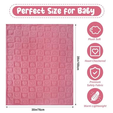 Plush Soft with Heart Checkered Baby Blanket,Fleece Infant Toddler Blankets for Girls Boys,Warm Lightweight Breathable Newborn Receiving Blankets for Crib Stroller 30"×39" (deep Pink, Heart) - Image 4