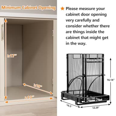 ANASTA Cabinet Trash Can Pull Out Kit, Heavy Duty Under Sink Garbage Can Pull Out Track + 7 Gal Bin, Under Cabinet Slide Out Organizer, Trash Can Drawer Slide for Counter, Botes de Basura para Cocina - Image 5