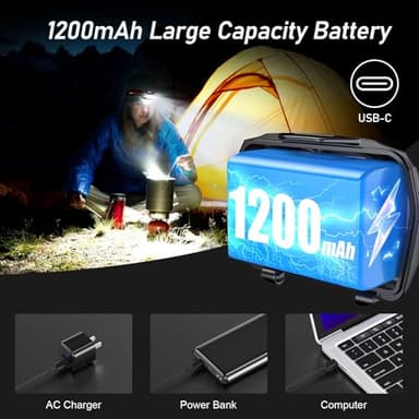 Blukar LED Headlamp Rechargeable,2000L High Lumen Super Bright Dimmable Headlight Flashlight with Motion Sensor- 8 Modes,Spotlight&Floodlight,IPX5 Waterproof for Camping,Hiking,Running,Fishing -2 Pack - Image 7