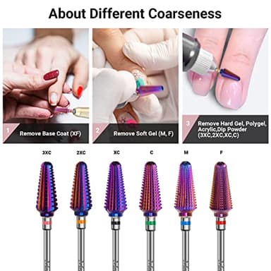 MelodySusie Professional Tornado Nail Drill Bits, 3/32'' Carbide Tungsten Multi-function Bits, Suitable for Manicure Pedicure Cuticle Gel Polishing, Salon Bits, Purple, Series Bit-X, 3XC - Image 4