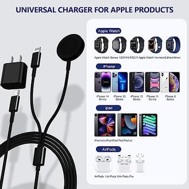 USB C Watch Charger for iPhone and Apple Watch,20W PD Magnetic Charging Cable 2 in 1 Portable Charging Cord Compatible with iWatch Series 8 7 6 SE 5 4 - Black - Image 6