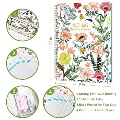 2025-2026 Monthly Planner/Calendar - Jul 2025 - Dec 2026, 18 Monthly Planner 2025-2026, 9’’ x 11'', Academic Planner with Tabs, 2-sided Pockets, Twin-wire Biding, Holidays, Notes Pages, Julian Dates - Image 5