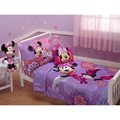 Disney 4 Piece Minnie's Fluttery Friends Toddler Bedding Set, Lavender - Image 1