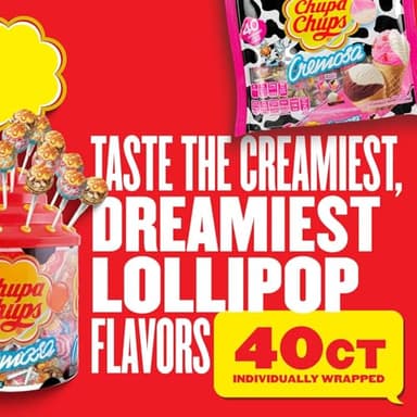 Chupa Chups Cremosa Lollipop Assortment, 2 Ice Cream Flavors, Individually Wrapped Candy for Kids, 10.5 Oz Bag (25 Suckers) - Image 6
