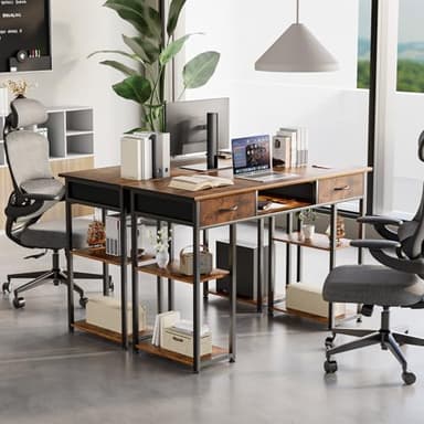 DUMOS Office Computer Desk Small 48 Inch Home Table Writing Bedroom Student Kids Wooden Deskboard with Fabric Drawers & Storage Shelves,Simple Modern Style Wood Tabletop Compact Space - Image 2