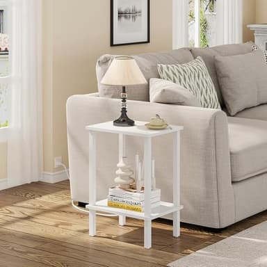 TUTOTAK End Table with Charging Station, Set of 2, Small Side Table with Outlets, Nightstand Bedside Table, 2-Tier Storage Shelf for Small Space, Living Room, Bedroom White TB01BW041 - Image 2