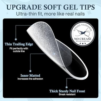 Short Almond Nail Tips, 240pcs Soft Nail Gel Tips Pre-Shaped Acrylic Fake Nails, Half Matte Full Cover Clear Gelly Press on Flase Nail Tips for Extension Nail Manicure Home DIY 12 Sizes Gelly Tips - Image 3