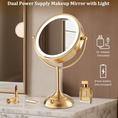 VESAUR 8.5'' Large Gold Lighted Makeup Mirror, 1X/10X Clear Seamless Magnifying Mirror, Bright Vanity Mirror with 3 Colors Dimmable Lights, Two-Sided 360°Rotation Stable Base, Luxury Nickel, Gift Box - Image 5