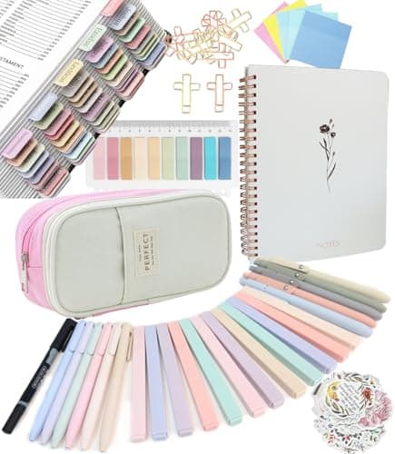 Bible Study Supplies Journaling Kit With Tabs, Highlighter, Notebook and Pen Case - Annotation Kit, Study Group Essentials Accessories Set for Women, Students, Beginner Christian Gifts - Image 1