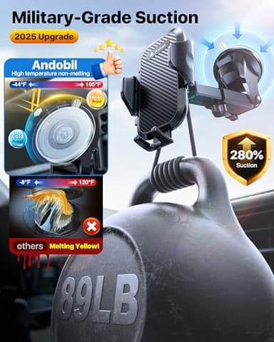 andobil Car Phone Holder, 2025 Military-Grade 89lbs Strongest Suction Phone Holders for Your Car Dashboard/Windshield/Vent Easy Clamp Cellphone Holder Truck Stand for iPhone 17 16 15 Pro Max Samsung - Image 3