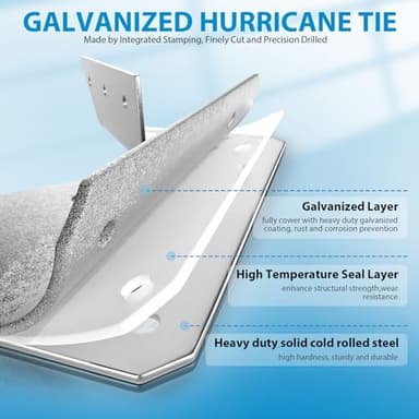 20 Pack Hurricane Tie,18-Gauge Hurricane Straps，Hot Dip Strong Galvanized Joist Hangers ,Rafter tie Brackets for Roofing Trusses Wood Timber,Seismic Bracket,Hurricane Clips - Image 2