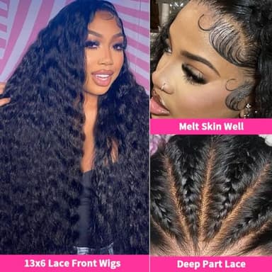 Vipetal 13x6 Deep Wave Lace Front Wigs Human Hair Wigs for Women 180% Density HD Transparent Deep Curly Lace Frontal Wigs Human Hair Pre Plucked with Baby Hair Natural Color (30 Inch) - Image 5