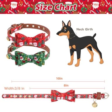 PUPTECK Puppy Collar with Bell XXS Dog Collar Charm Adjustable Bowtie Soft Leather for Cats Kittens Extra Small Dogs 2 Packs - Image 2