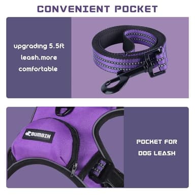 BUMBIN Dog Harness for Large Dogs, No Pull Adjustable No Choke Pet Vest with Dog Leash Fit Smart Reflective Pet Walking Harness for Training Easy Control Soft Handle Purple M - Image 2