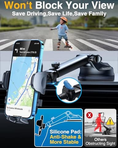 YRU True Military-Grade [360° Rotation Suction] 2025 Ultimate Car Phone Holder Mount 【90+LBS Safest Strongest & Patent Certs】 Dashboard Windshield Vent for iPhone 17 16 Pro Max Samsung, Gloss Black - Image 5
