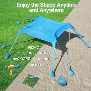 Rhino Valley Beach Tent, 10 x 10 FT Beach Shade UPF50+ Protection, Beach Canopy with 8 Sandbags 4 Stability Poles, Outdoor Beach Tent Sun Shelter Umbrella for Sand,Camping,Fishing Essentials, Sky Blue - Image 7
