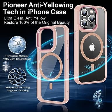 Temdan Designed for iPhone 15 Pro Case, [Compatible with Magsafe][Anti-Yellowing][Military-Grade Protection] Shockproof Protection Slim Sleeve Cover, Clear Pink - Image 6