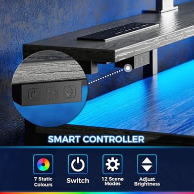 Huuger Gaming Desk with 6 Drawers, Computer Desk with LED Lights Power Outlets and Type-C, 47 Inch Office Desk with Storage, Monitor Stand, Writing Desk Work Desk for Home Office, Bedroom, Study, Grey - Image 7