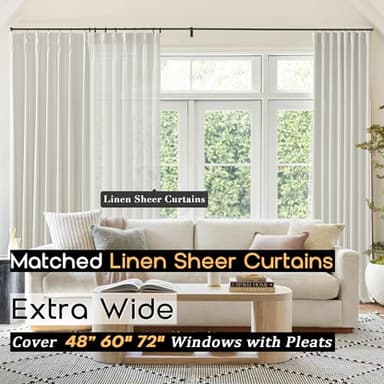 SHINELAND 102 Inch Long Curtains,Blackout Linen Pinch Pleated Ivory Cream Black Out Thermal Drapes for Living Room - Image 5