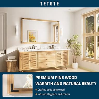 TETOTE 60 x 36 Natural Wood Mirror for Bathroom Wall/Bedroom/Living Room/Entryway Farmhouse Rustic Bathroom Vanity Mirror for Wall Waterproof (Horizontal/Vertical Mounted) - Image 2