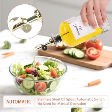 Alotpower Olive Oil Dispenser Bottles Set - 2 Pack 500ml Empty Kitchen Oil Containers with Gold Lids & 24 Labels, Round Oil & Vinegar Dispenser for Cooking - Image 4