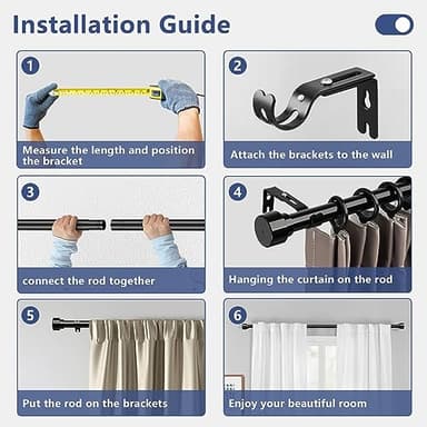 Curtain Rods for Windows 48 to 84-1 Inch Heavy Duty Black Curtain Rods - Adjustable Long Curtain Rod for Outdoor Patio, Sliding Glass Door, Living Room - Image 5