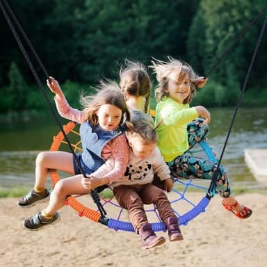 Trekassy 750 lb Spider Web Saucer Swing 40 inch for Tree Kids with Steel Frame and 2 Hanging Straps-Rainbow - Image 5