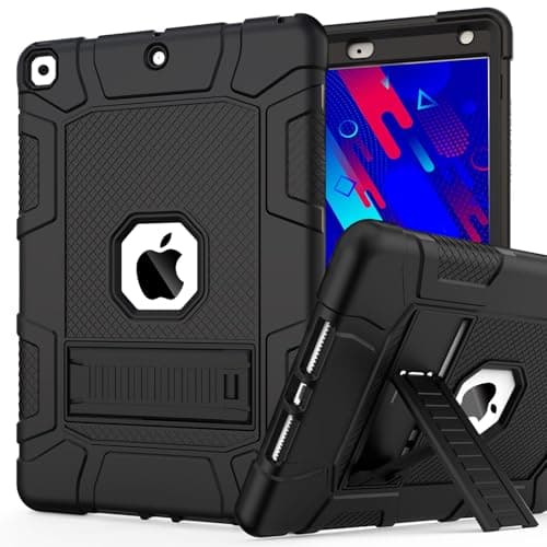 Rantice Case for 9th/8th/7th Generation, Hybrid Shockproof Rugged Drop Protective Case with Kickstand for iPad 10.2 Inch (2021/2020/2019 Release), Black - Image 1