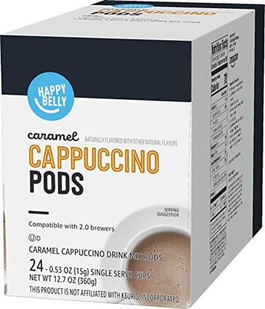 Amazon Brand - Happy Belly Cappuccino Coffee Pods Compatible With K Cup Brewers, Light Roast, Caramel Flavored, 24 Count, 12.72 ounce (Pack of 1) - Image 10