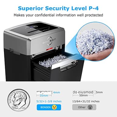 BONSEN Heavy Duty Paper Shredder, 24-Sheet Cross-Cut Shredder, 40-Min Continuous Running Time, Commercial Grade Shredder for Office, 9-Gallon Big Basket, 55dB Super Quiet, P-4 High Security (S3105) - Image 5