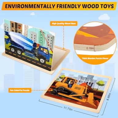 Wooden Vehicle Puzzles for Kids Age 3 4 5 Year Old, 4 Pack 24 Pcs Montessori Toddler Jigsaw Puzzles for Girl boy Activities Preschool Learning Educational Birthday Gift Travel Autistic Wooden Toys - Image 3