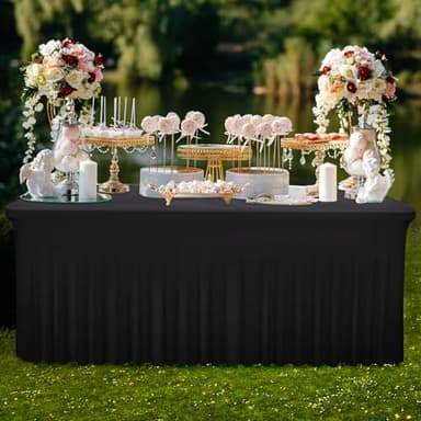Babenest 1Pack 6FT Black Spandex Table Skirt for Rectangle Tables, Wrinkle Resistant RufflesTable Cover for Trade Show, Parties, Birthday, Wedding, Banquets - Image 6