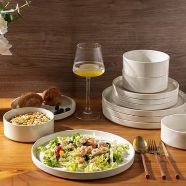 AmorArc Ceramic Dinnerware Set for 4 | Speckled Stoneware Plates and Bowls with unglazed terracotta | Scratch Resistant, Dishwasher & Microwave Safe Dishes Sets- 12-Pcs Beige - Image 4