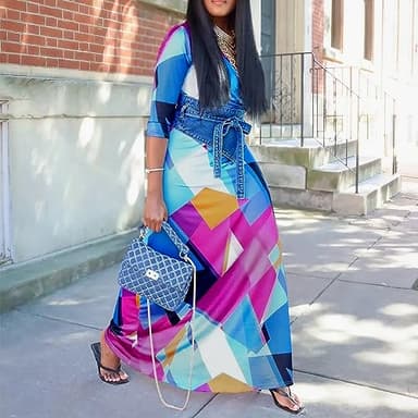 FANDEE Plus Size Maxi Dress for Women Summer Sundress V-Neck 3/4 Sleeve Multicoloured X-Large - Image 5