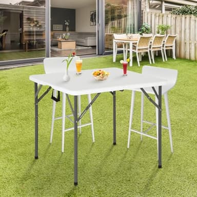 FDW 34" Folding Card Table Plastic Table Portable Square Height Dining Table Perfect for Party and Parties Backyard Events, White - Image 2