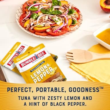 Bumble Bee Lemon & Pepper Seasoned Tuna, 2.5 oz Pouches (Pack of 12) - Ready to Eat - Wild Caught Tuna Packet - 17g Protein per Serving - Gluten Free - Image 4