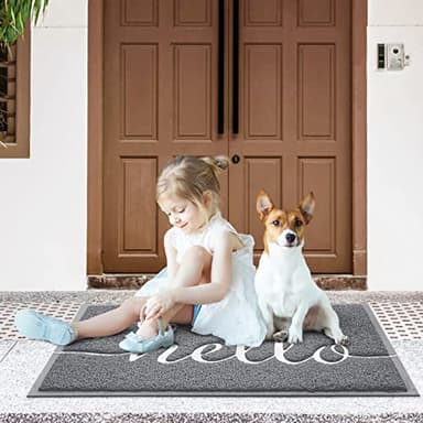 CozyBounty Door Mat Hello Mats Outdoor Indoor Non-Slip Doormat for Entryway Low-Profile Floor Mat for Yard, Garage, High Traffic Areas (32"x20", Grey) - Image 2