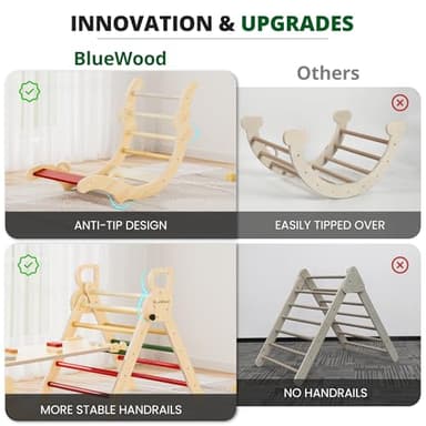 BlueWood Pikler Triangle Set, Toddler Wooden Climbing Toys Indoor 7in1 Foldable Climber for Kids, Montessori Philosophy Play Jungle Gym with Arch, Ramp, Ladder (Warm Winter Christmas) - Image 5