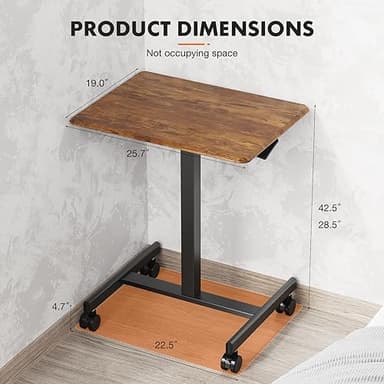 Sweetcrispy Mobile Small Standing Desk - Sit Stand Portable Rolling Laptop Desk with Lockable Wheels, Adjustable Height Computer Workstations, Brown - Image 3
