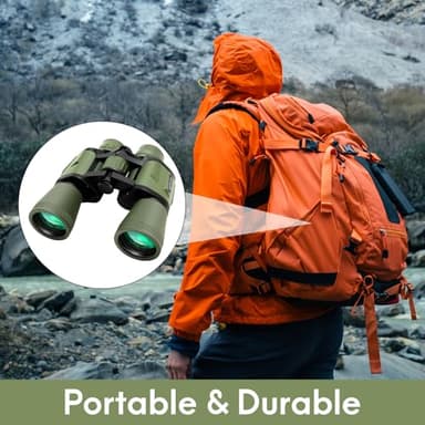 20x50 High Zoom Adult Binoculars High Power with Phone Adapter, Low Light Night Vision, Lightweight & Portable for Bird Watching, Hunting, Stargazing(Green) - Image 8