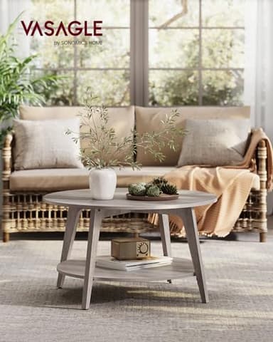 VASAGLE MAEZO Collection - Round Coffee Table, 2-Tier Center Table with Storage, Tapered Legs, Curved Transitions, 31.5 Dia. x 17.7 H Inches, Easy Assembly, for Living Room, Heather Greige ULCT243K02 - Image 2