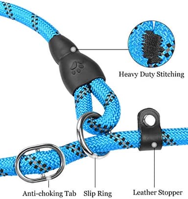 TagME Slip Leads for Dogs, 6 FT Heavy Duty Slip Leash with Padded Handle, Strong Rope No Pull Pet Training Leash for Small Dogs,Blue - Image 4