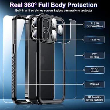 2025 New Designed for iPhone 15 Pro Max Case Waterproof, [Built-in Screen Protector & Glass Camera Protector][Full Body Shockproof][IP68 Underwater][Dropproof] Phone Case for iPhone 15 Pro Max 6.7" - Image 5
